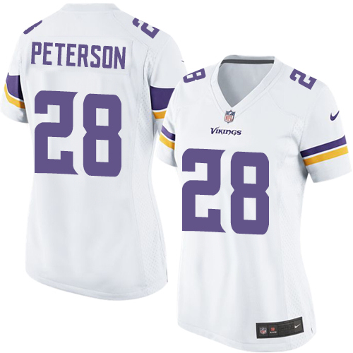 Women's Elite Adrian Peterson Nike Jersey White Road - #28 NFL Minnesota Vikings